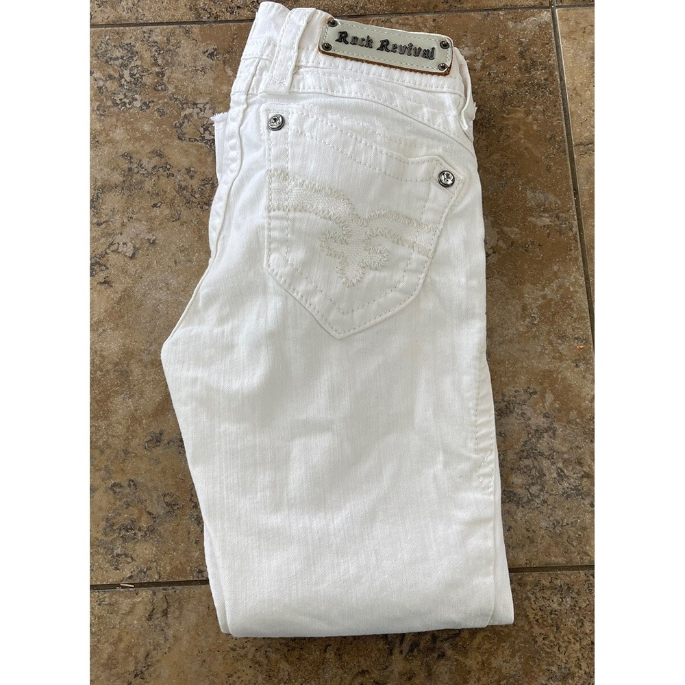 Rock Revival Women's White Jeans Amy Capri Raw Hem Crop Jeans SZ 26 Fit 24X25